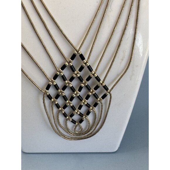 Native American Black Onyx Liquid Sterling Silver Heshi Beaded Necklace  16" - Picture 7 of 12